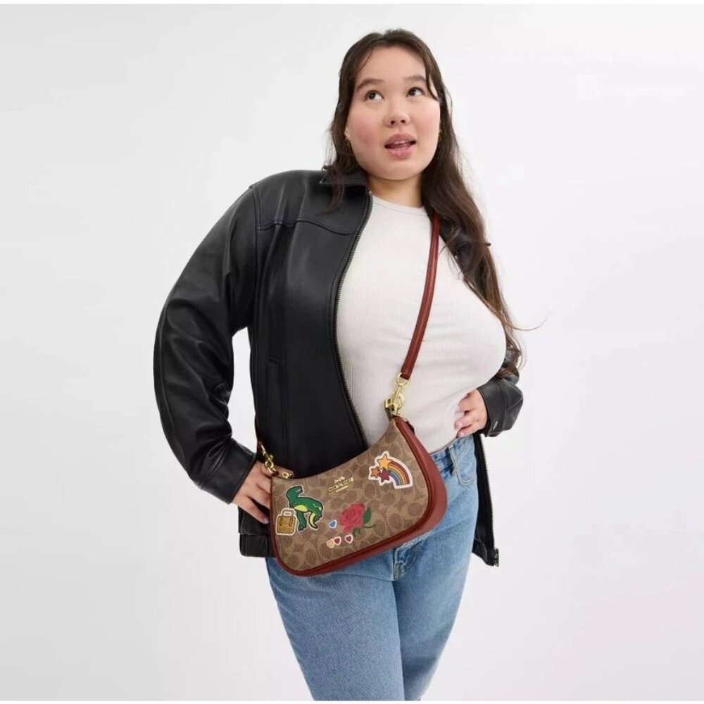 Coach CV939 Teri Shoulder Bag In Signature Canvas With Sticker Print IN Tan Mult